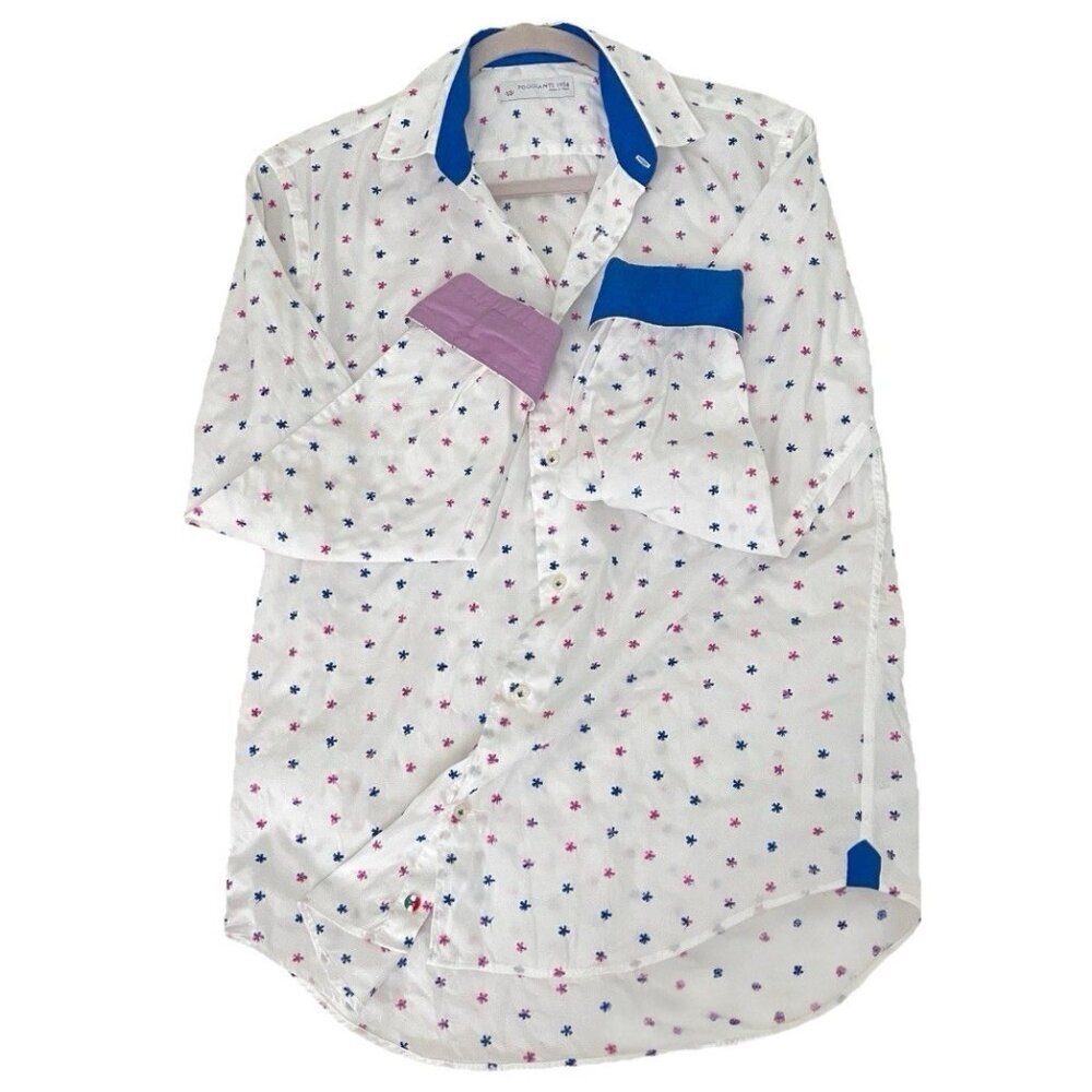POGGIANTI 1958 Italy Men’s buttons Shirt Small S Floral Embroidered Luxury